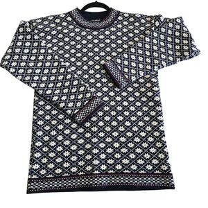 Birasi 100% Wool Fair Isle Birds Eye Snowflake Crew Neck Sweater Size Small